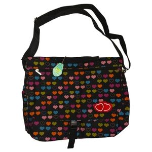 NWOT Back to School Black Messenger Bag | Bookbag With Hearts | Backpack